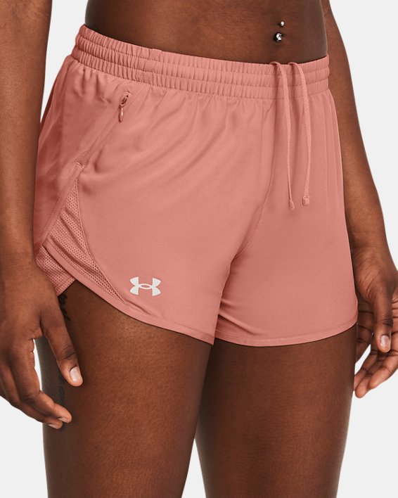 Shorts de 7 cm (3 in) UA Fly-By para mujer, Pink, pdpMainDesktop image number 3